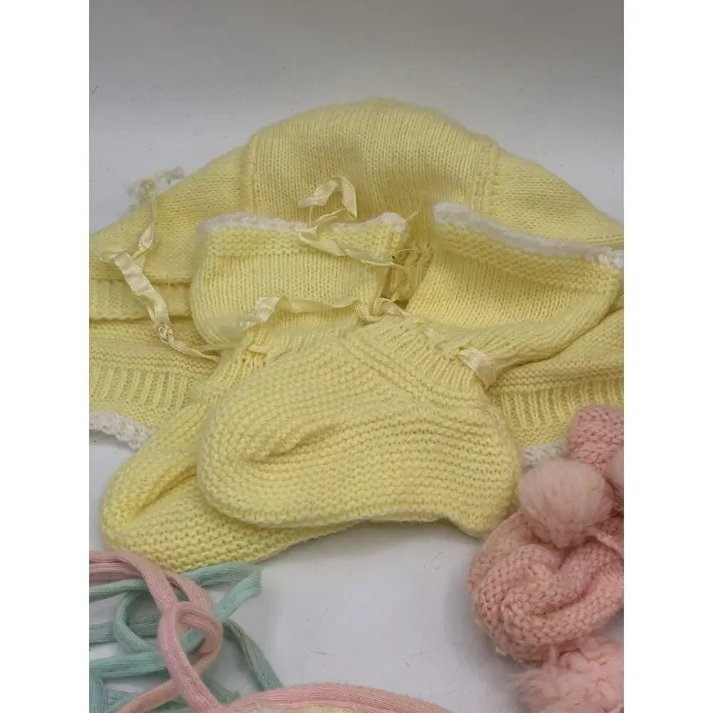 Vintage Baby Lot 10pc Carter’s Bibs Knit Booties Bonnets Corduroy Hat Beanie